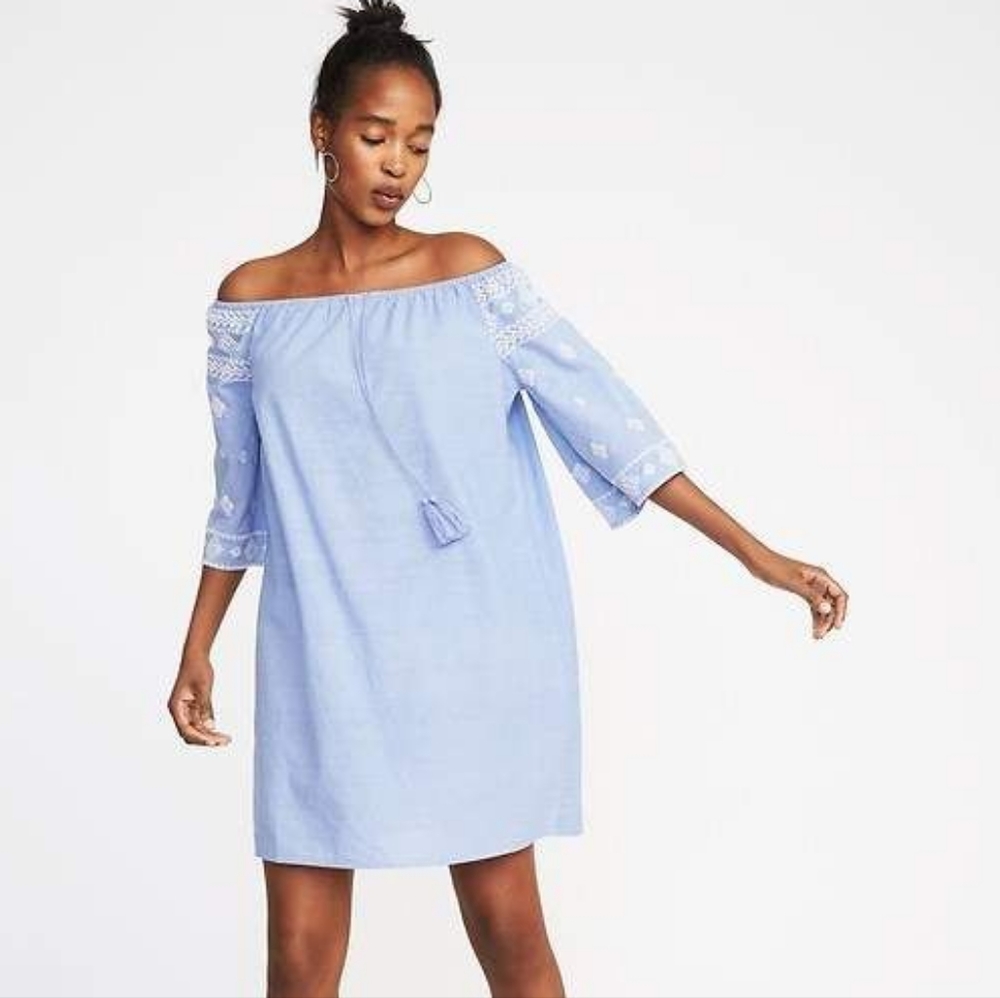 Old Navy XL Off the Shoulder Blue Embroidered Dress New with Tags